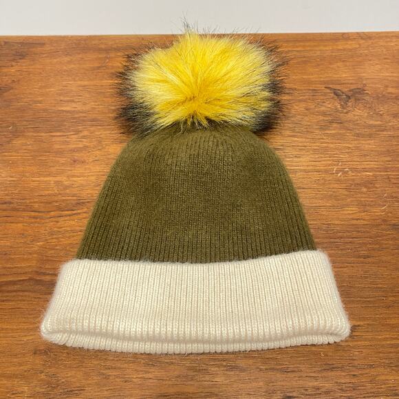 NORLA Canada Faux Fur Top‎ Pom Cuffed Knit Slouch Beanie Toque Hat Anthropologie - Picture 6 of 9